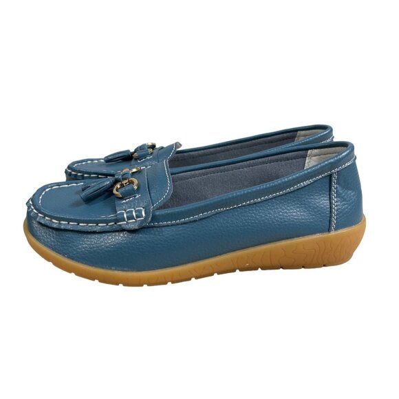 Unbranded Blue Faux Leather Comfortable Tassel Loafers Slip-On Shoes Sz 40 - New - Picture 2 of 8